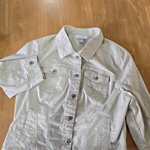 Dress Barn Button Front Casual Jacket 3/4 Length Sleeves Pockets Tan Size Large